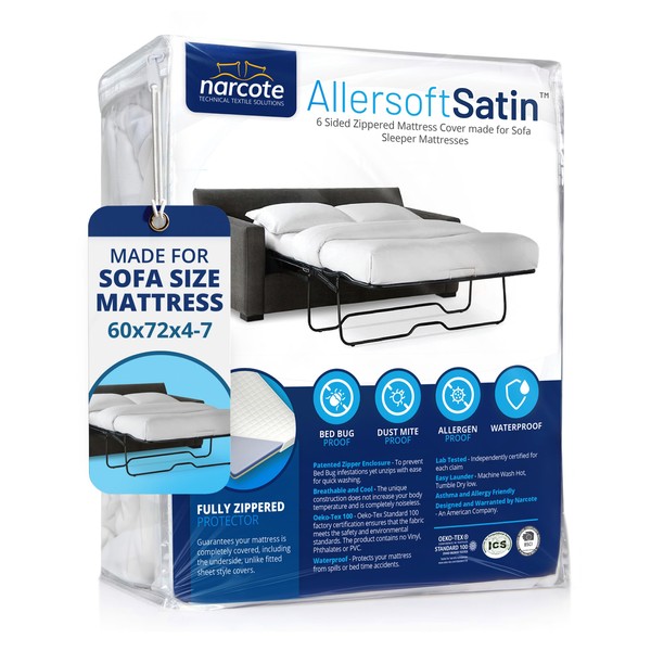 Allersoft| Queen Sleeper Sofa Mattress Cover with Secure Locking Zipper.