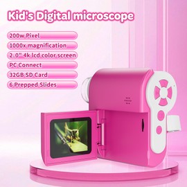 HUTACT Handheld Digital Microscope for Kids: 1000X Portable Microscopes Camera with 4K 2.0" LCD Screen for Girls 8-12 Outdoor School - Edu Science Kits Gifts