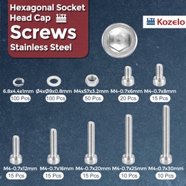 Kozelo 350pcs M4 Socket Head Cap Screws Bolts Nuts Assortment Kit - [M4x6/8/12/16/20/25/30mm] 304 Stainless Steel Allen Socket Drive for 3D Printer