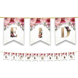 Eid Mubarak Bunting Party Flags - Happy Eid Decorations (10 Flags) (Floral)