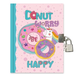 GINMLYDA Secret Diary for Girls with Lock, 7 x 5.25 Inches 160 Pages Girls Gifts Diary with Lock Doughnut Girls Journal Kids Notebook for Girls Birthday Presents 6-10 Years Old