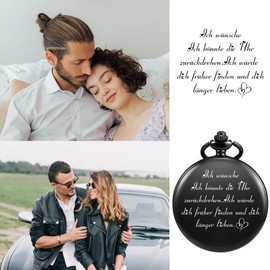 TREEWETO Husband Lover Boyfriend Pocket Watch with Chain for Men, Anniversary Gift, Beautiful Gift for Family, black