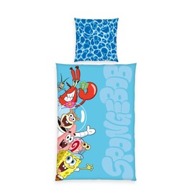 Herding SpongeBob Squarepants Bed Linen, Pillowcase Approx. 80 x 80 cm, Duvet Cover Approx. 135 x 200 cm, with Zip and Reversible Motif, 100% Polyester, Microfibre