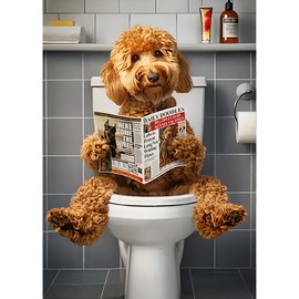 QINRUBB DIY Puppy Reading Newspaper Diamond Painting Kits, Full Drill Toilet Diamond Art Kit for Adults Beginners, 5D Painting by Numbers Cross Stitch DIY Craft Kits for Home Wall Decor 12x16 inch