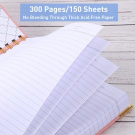 Spiral Notebook, Hardcover Leather Journal for Women Men, 300 Page Thick Notebooks College Ruled for Work, School, Note Taking, Writing Journals, Large A5 Notebook with Tabs Sticky, 5.7" x 8.5", Black