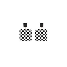 Acrylic Checkerboard Earring Geometric Black White Striped Checkered Dangle Drop Earrings Round Heart-shaped Checkered Flag Racing Earring for Women -square