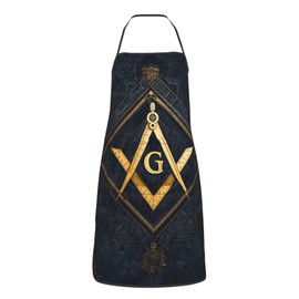Mshutbna Masonic Kitchen Aprons for Men with Pockets Black Apron for Women Cooking Gardening Baking Server Waitress