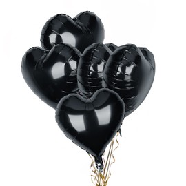 Pack of 5 Black Heart Balloons, 18 Inches Heart Shape Foil Balloons, Heart Balloons Helium for Valentines Engagement Bridal Shower Graduation Baby Shower Wedding Anniversary Birthday Party Decorations