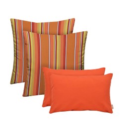 RSH Decor: Lumbar & Square Pillows Set of 4 | 20" x 12" & 17" x 17" | Sunbrella Performance Fabric | Outdoor Throw Pillows for Patio Furniture | Dolce Mango & Canvas Melon