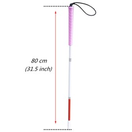 80cm White Cane, Aluminum Folding Cane for The Blind,Folds Down 3 Sections, with 2 Tips (Pink Handle)