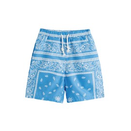 SOLY HUX - Pantalones cortos de verano con estampado de cachemira bohemio y cordón para niño, Estampado azul y blanco, 12 Años
