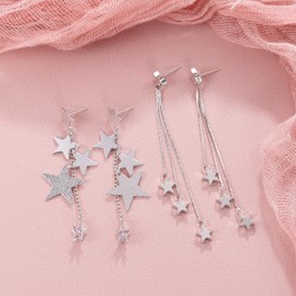 NICEIGHT 2 Pairs Star Dangle Earrings for Women Star Long Tassel Earrings for Women Lightweight Star Drop Earrings Jewelry S