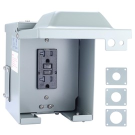 RealPlus Outdoor Electrical Outlet Box, 20 AMP WRTR GFCI Receptacle, Waterproof 3R Enclosure, Metal Outdoor Power Outlet Box Pre-Drilled, ETL Listed