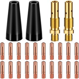 Therwen 24 Pcs Flux Core Gasless Nozzle Tips Kit KP1939-1 Flux Core Welder Flux Welder Contact Tips Gasless Nozzle Gas Diffusers for Welder Gun (0.030"(0.8mm) kit, 0.035"(0.9mm) kit)