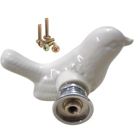 Wannianmu 4Pack White Cute Bird Design Cabinet Door Knobs, Ceramic Drawer Knobs with Mounting Screws, Vintage Cupboard Pull Handle