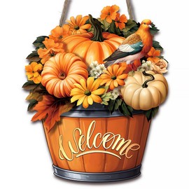 Fall Pumpkin,Fall Welcome Sign, Welcome Sign For Front Door,Welcome Porch Sign,Fall Pumpkin Decorations For Home,Fall Door Sign,Garden Decor For Outside-Fall Hanging Decor,Fall Christmas Wall Decor