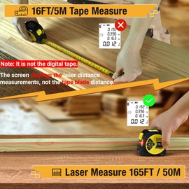 2 in 1 Digital Laser Tape Measure,165Ft Laser Distance Meter Display On Backlit LCD Screen with 16Ft AutoLock Measuring Tape, QUBAMG Electric Tape for Area/Volume/Pythagorean Mode & Multiple Units