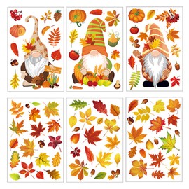 GWAWG 100PCS 6sheets Autumn Stickers,Autumn Decorations,Fall Leaves Window Clings Decor-Fall,Maple Window Stickers Double-Sided Print Removable Reusable Decals for Glass Living Room Windows Display
