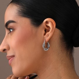 LeCalla 925 Sterling Silver Wavy Earrings for Women | Antique Oval Twisted Textured Hoop Earrings | Women's Wavy Hoop Earring 26MM