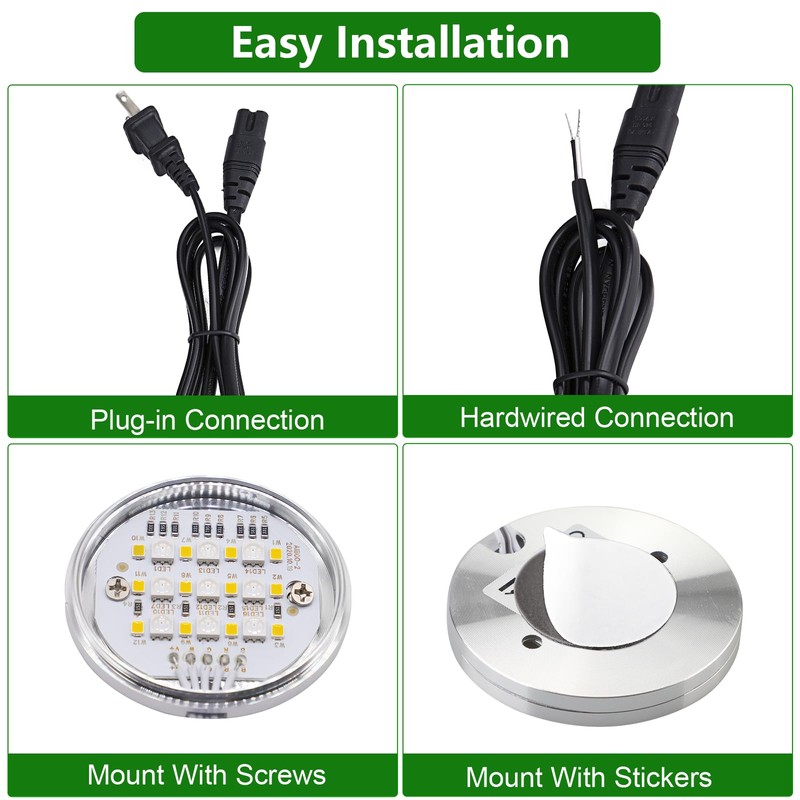 AIBOO LED Puck Lights Wired Color Changing, Multicolor Under Cabinet