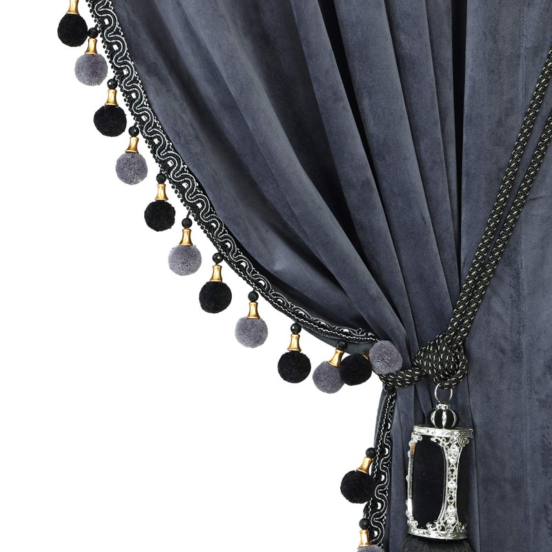 Luxury Pom Poms Curtain for Living Room Blackout Velvet 2