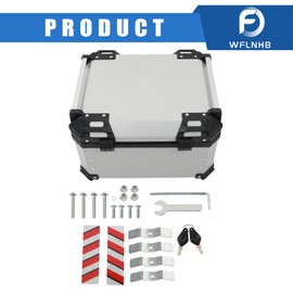 WFLNHB Tour Tail Box Trunk 55L Top Case with Mounting Plate Lock Silver Aluminum Alloy Replacement for Most Motorcycles