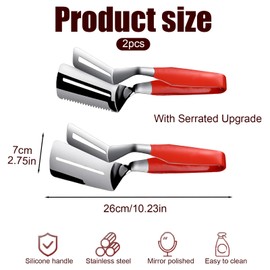 Realand 304 Stainless Steel Grill Clamp Spatula, 2Pcs Anti-Scald Spatula Tongs, Double Sided Fish Spatula Turner Frying Spatula Flipper for Steak Egg Toast Pancake BBQ