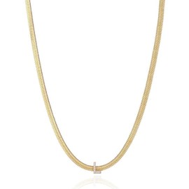 Ettika Initial Necklaces for Women. 18K Gold Plated Cubic Zirconia, Letter Necklace. Gold Initial Necklace, Dainty Herringbone Chain, One Size, 18k Gold Plated, Cubic Zirconia