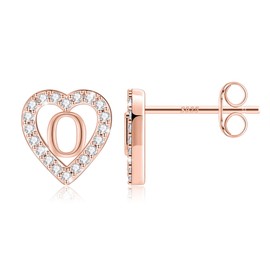 TINGN Letter Stud Earrings Girls - 14 Carat Gold-Plated Stud Earrings Heart Earrings for Girls Stud Earrings Women's Nickel-Free Earrings Studs with Zirconia Gifts for Girls Women Jewellery, Brass