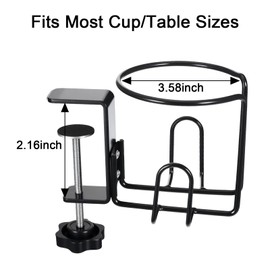 Large Desk Cup Holder, Clip On Table Anti-Spill Cup Holder for Lawn Chair, Horizontal or Vertical Mount, Pack of 2, Black