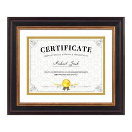 Frametory, 6x8 Diploma Frame with (White/Gold) Double Mat/8x10 Without Mat, Black Gold & Burgundy, Easel Stand, Wall Display/Tabletop for Pictures/Certificates/Documents, Real Glass