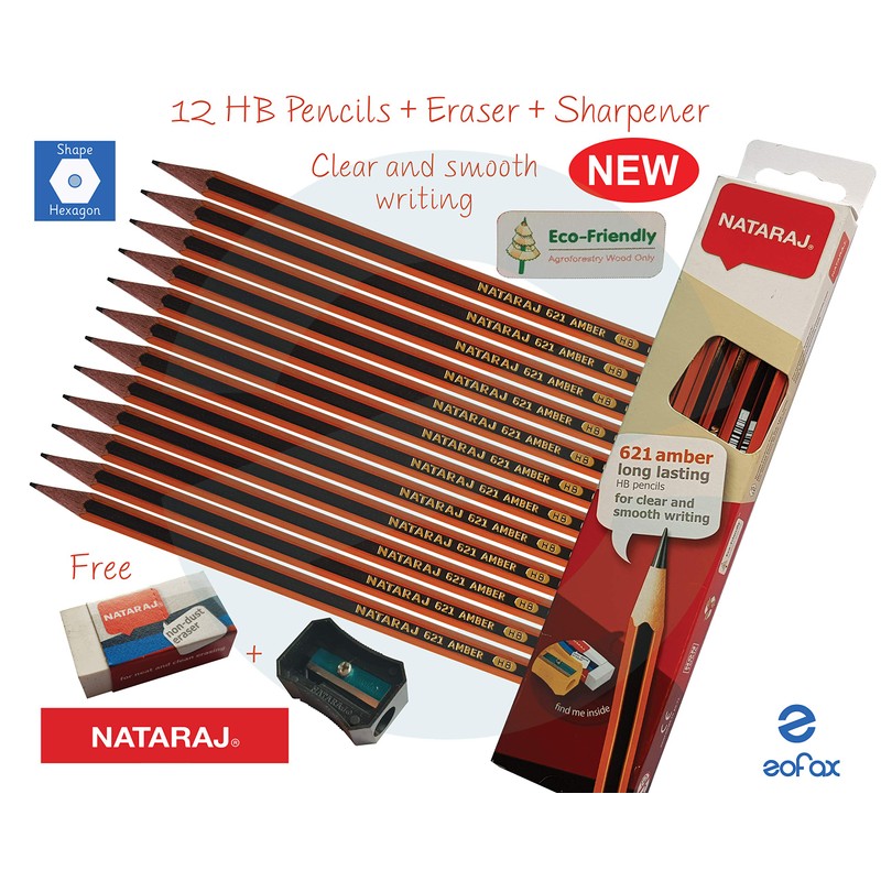 NATARAJ 621 Amber - 12 x HB Wood Pencils -