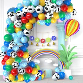 OuMuaMua Toy Inspired Story Party Decorations, 68Pcs Red Green Yellow Blue Cloud Cartoon Balloons with Cow Print Balloons for Kids Boys Girls Farm Birthday Baby Shower Party Decorations, 12 Inch