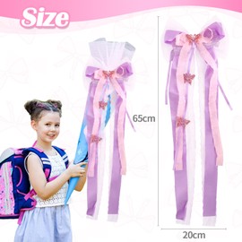 Zidoley School Cone Bow Mermaid Bow School Cone Craft Set Sugar Cone Bow for Girls 65 x 20 cm School Cone Bow Unicorn Sugar Bag Decorative First Day of School Decoration (Butterfly Pink)