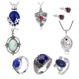 XHBTS 19 Set Replace The Vampire Diaries Daywalking Katherine Sapphire Crystal Pendant Necklaces Ring Earrings and 10 Pcs Vampire Diaries Stickers Movie Jewelry Set Cosplay for Fans