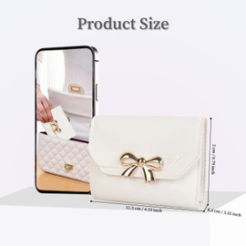 Cute Coquette Bow Wallet, Small Leather Tri-Folded Aesthetic Bifold Wallet with RFID Blocking Card Holders, Coin Purse Coin Purse with ID Window for Women Girls (White)