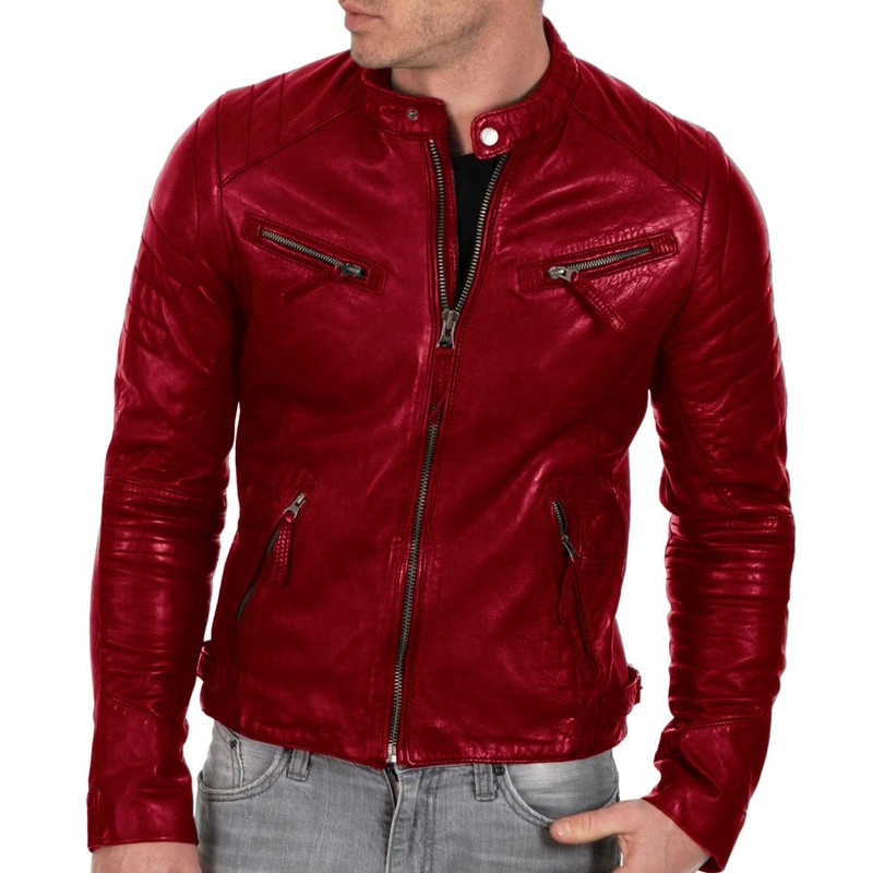 DECIMAL Men's Black & BROWN Genuine Lambskin Leather Biker Jacket