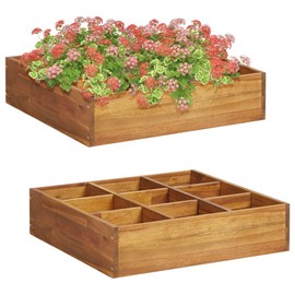 Strawberry Fairy Create a Lush Herb Garden with Wooden Raised Bed, 9 Pocket Design for Organized Planting, Solid Acacia Wood, 23.6” x 23.6” x 5.9”