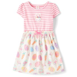 Gymboree,Girls,and Toddler Embroidered Short Sleeve Dress,Easter Pink,3T