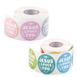 1000 x Jesus Loves You Stickers, Jesus Stickers in 16 Colours, 3.8 cm, Religious Stickers, Waterproof Christian Stickers for Encouragement and Reward of Children