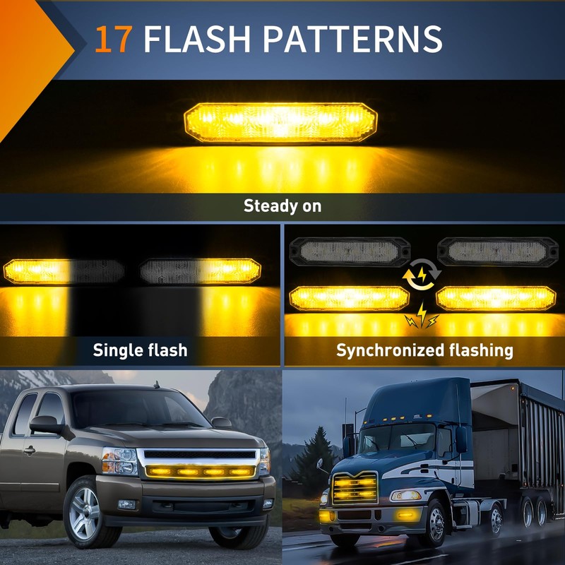 Nilight 4PCS 6LED Amber Emergency Strobe lights 12V 24V Surface