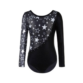 Gymnastics Leotards for Girls - Three-Piece Set with Sparkling Gradient Design, Long Sleeve Leotard, Shorts & Hairband for Ballet & Dance (Black, Tag 8A(7-8 Years))