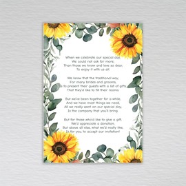 Webspectations Pack of Wedding Poem Money Request Cards: Sunflower Wedding Money Poem (Pack of 20 without Envelopes)