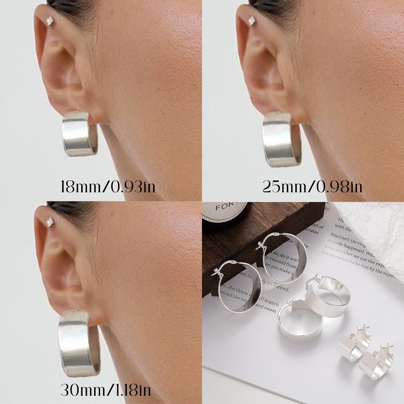 Senteria 925 Sterling Silver Hoop Earring Hypoallergenic Silver Chunky Hoop