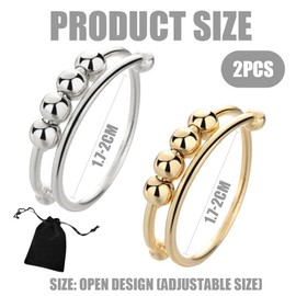 Pack of 2 Adjustable Anxiety Rings 925 Sterling Silver Women Anxiety and Stress Pinky Rings - Spinning Finger Rings for Women Jewellery and Gifts, Stainless Steel (Gold White Gold), Precious metal, No