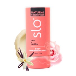 Slo Barra Hidratante Natural | Bálsamo Corporal Para Piel Seca Con Ingredientes Orgánicos | Hidratante Y Nutritivo | Coco, Manteca De Cacao Y Antioxidantes | Ideal Para Viajes | Rosa Y Vainilla | 60 G