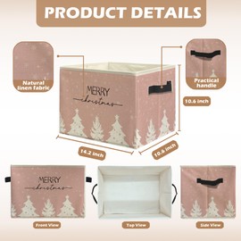 uinwk Pink Merry Christmas Storage Bins, Christmas Tree Winter Snowflake Collapsible Storage Box Laundry Basket with Handle for Home Bedroom Bathroom Office Clothes Toys Books