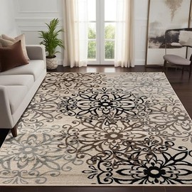 Superior Indoor Area Rug, Jute Backing, Plush Rugs for Entryway, Office, Living, Dining, Bedroom, Kitchen, Hardwood Floors, Vintage Aesthetic, Boho Home Decor, Leigh Collection, 5' x 8', Beige/Ivory