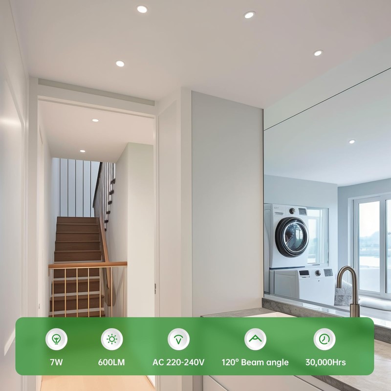 HOMEOW LED Recessed Spotlight, 230 V, Dimmable, Flat, 7 W
