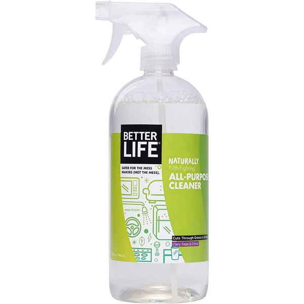 Better Life Natural All-Purpose Cleaner, Safe Around Kids & Pets, Clary Sage & Citrus, 32 Fl Oz (Pack of 1), 2409N